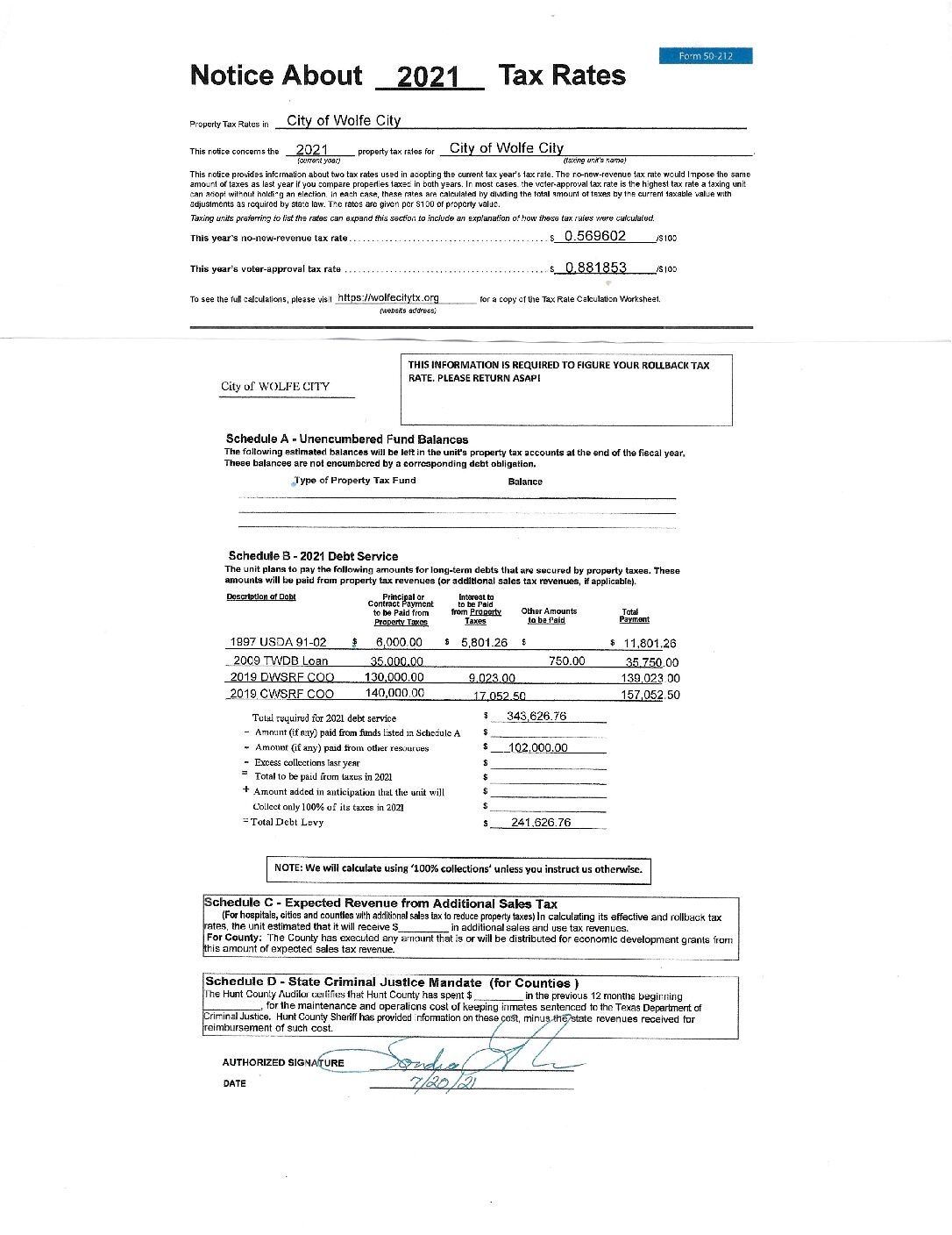 WC Notice About 2021 Tax Rate