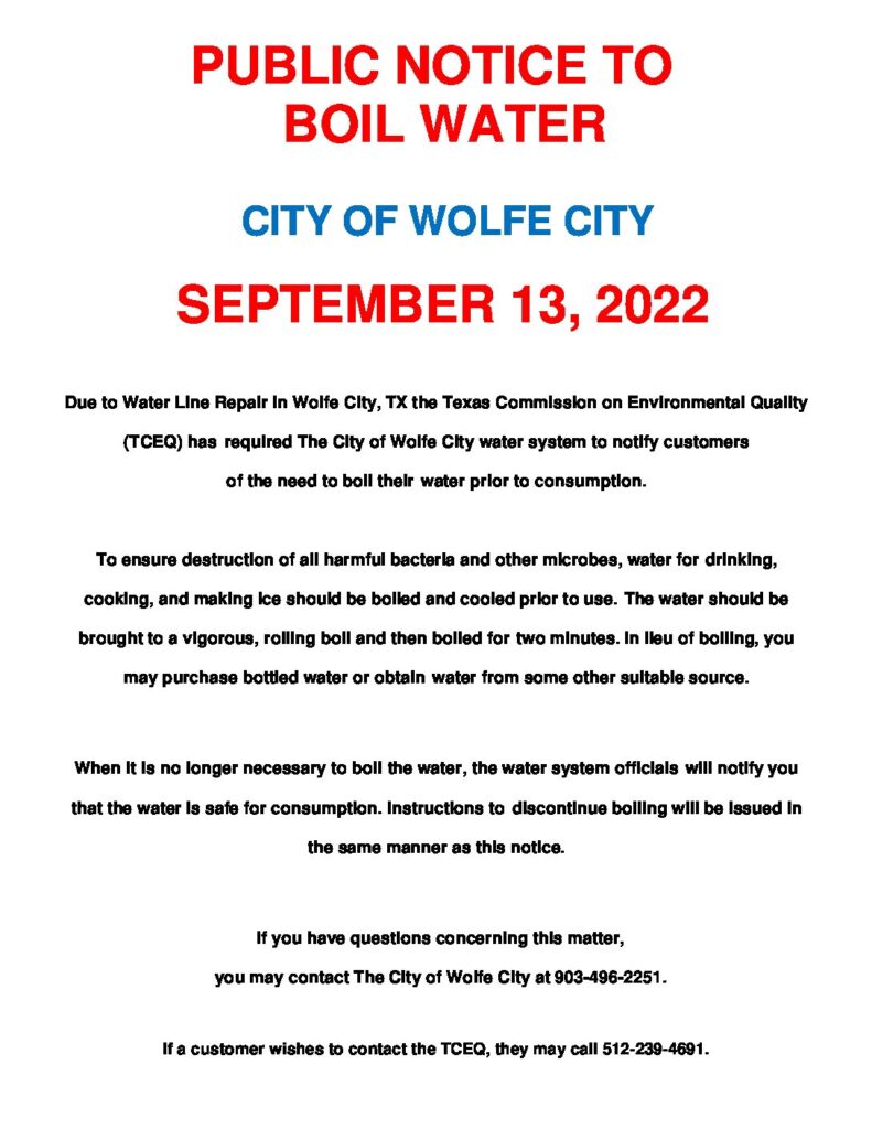 Boil Water Notice September 13, 2022