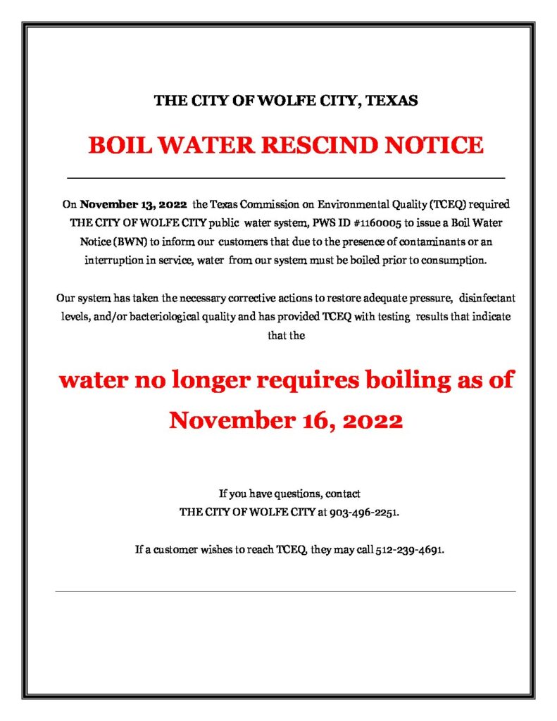 Boil Water Rescind Notice 11/16/2022