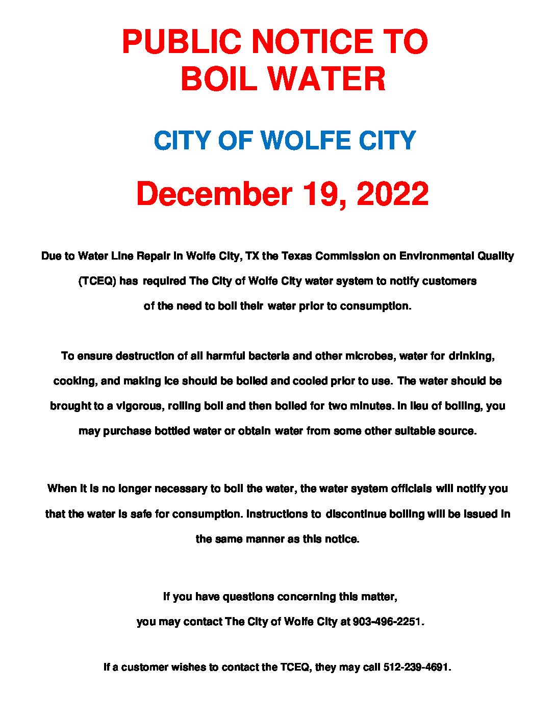 Boil Water Notice 12/19/2022