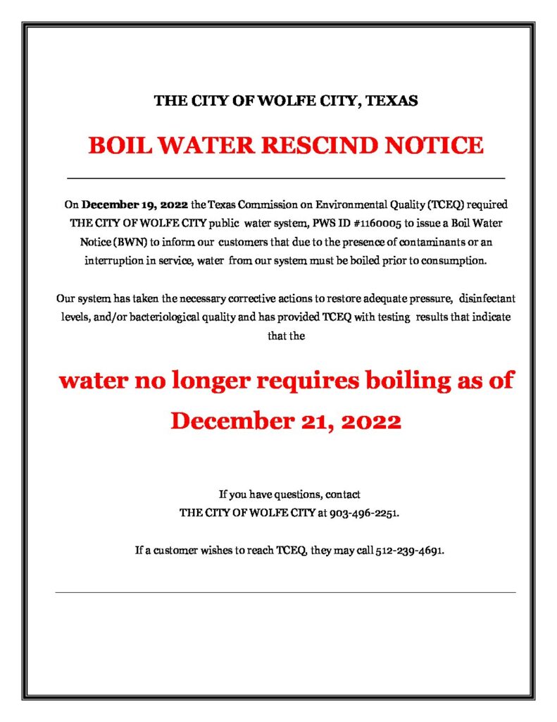 BOIL WATER has been LIFTED 12/21/22